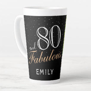 80 and Fabulous Elegant Black 80th Birthday Photo Latte Mug