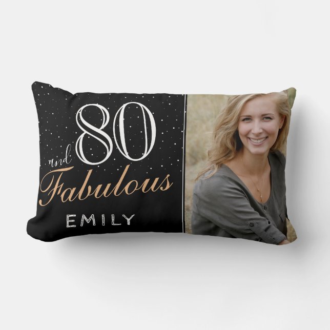 80 and Fabulous Elegant Black 80th Birthday Photo Lumbar Cushion (Front)