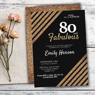 80 and Fabulous Elegant Gold Glitter 80th Birthday Invitation