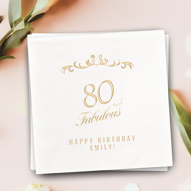80 and Fabulous Elegant Ornament 80th Birthday Foil Napkins (Creator Uploaded)