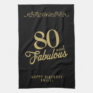 80 and Fabulous Elegant Ornament 80th Birthday  Tea Towel