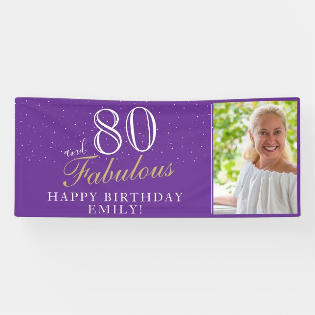 80 and Fabulous Elegant Purple 80th Birthday Photo Banner (Horizontal)