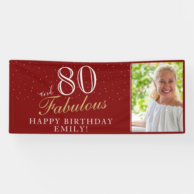 80 and Fabulous Elegant Red 80th Birthday Photo Banner (Horizontal)