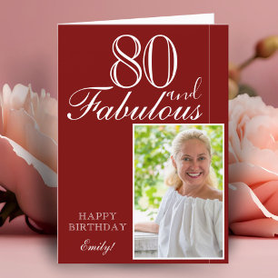 80 and Fabulous Elegant Red 80th Birthday Photo Card