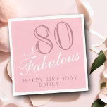 80 and Fabulous Elegant Script 80th Birthday Napkin<br><div class="desc">80 and Fabulous Elegant Script 80th Birthday Napkins. The saying 80 and fabulous is in modern script on a pink background. Make your own 80th birthday party paper napkin for her. Customise with the name and age.</div>
