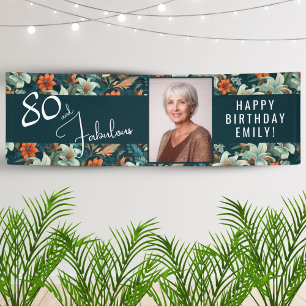80 and Fabulous Flower Pattern Birthday Photo Banner