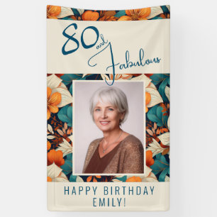 80 and Fabulous Flower Pattern Birthday Photo Banner