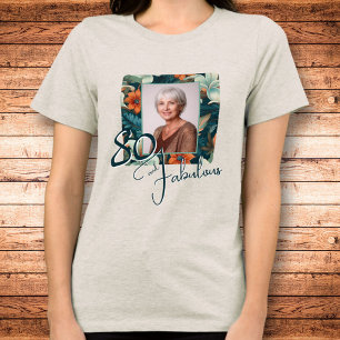 80 and Fabulous Flower Pattern Birthday Photo Tri-Blend Shirt