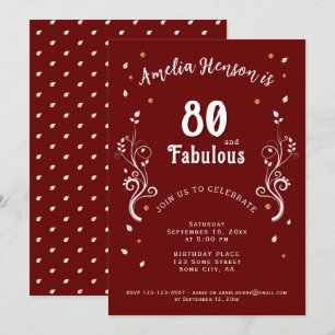 80 and Fabulous Foliage Red 80th Birthday  Invitation