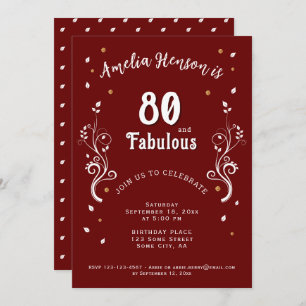 80 and Fabulous Foliage Red 80th Birthday  Invitation