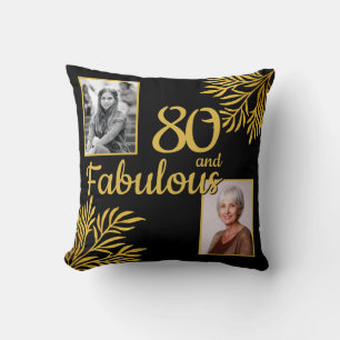 80 and Fabulous Gold Foliage 2 Photo 80th Birthday Cushion
