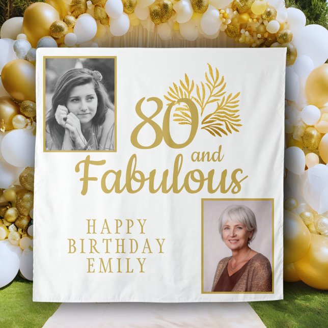 80 and Fabulous Gold Foliage 2 Photo Birthday  Tapestry (Creator Uploaded)
