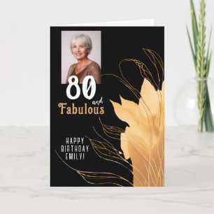 80 and Fabulous Gold Foliage 80th Birthday Photo Card