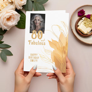 80 and Fabulous Gold Foliage 80th Birthday Photo Card