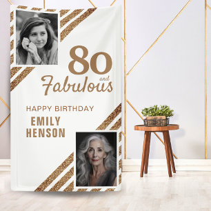 80 and Fabulous Gold Glitter 2 Photo 80th Birthday Banner