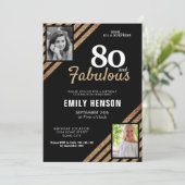 80 and Fabulous Gold Glitter 2 Photo 80th Birthday Invitation (Standing Front)