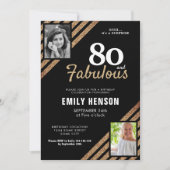 80 and Fabulous Gold Glitter 2 Photo 80th Birthday Invitation (Front)