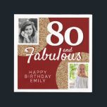 80 and Fabulous Gold Glitter 2 Photo 80th Birthday Napkin<br><div class="desc">80 and Fabulous Gold Glitter 2 Photo 80th Birthday Party Napkins. Add your photos - you can use an old and new photo. Add your name and age.</div>