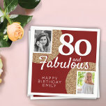 80 and Fabulous Gold Glitter 2 Photo 80th Birthday Napkin<br><div class="desc">80 and Fabulous Gold Glitter 2 Photo 80th Birthday Party Napkins. Add your photos - you can use an old and new photo. Add your name and age.</div>