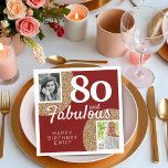 80 and Fabulous Gold Glitter 2 Photo 80th Birthday Napkin<br><div class="desc">80 and Fabulous Gold Glitter 2 Photo 80th Birthday Party Napkins. Add your photos - you can use an old and new photo. Add your name and age.</div>