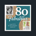 80 and Fabulous Gold Glitter 2 Photo 80th Birthday Napkin<br><div class="desc">80 and Fabulous Gold Glitter 2 Photo 80th Birthday Party Napkins. Add your photos - you can use an old and new photo. Add your name and age.</div>