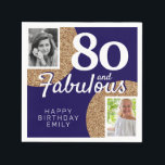 80 and Fabulous Gold Glitter 2 Photo 80th Birthday Napkin<br><div class="desc">80 and Fabulous Gold Glitter 2 Photo 80th Birthday Party Napkins. Add your photos - you can use an old and new photo. Add your name and age.</div>