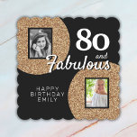 80 and Fabulous Gold Glitter 2 Photo 80th Birthday Paper Coaster<br><div class="desc">80 and Fabulous Gold Glitter 2 Photo 80th Birthday Party Coaster. Faux gold glitter on black with 2 photos - you can use an old and a new photo. Add your name and age and make great elegant coasters for the milestone celebration.</div>