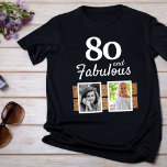 80 and Fabulous Gold Glitter 2 Photo 80th Birthday T-Shirt<br><div class="desc">80 and Fabulous Gold Glitter 2 Photo 80th Birthday T-shirt. Personalised black t-shirt with 2 photos. Add your photos - you can use an old and new photo.</div>