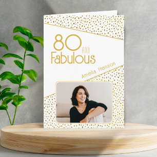 80 and Fabulous Gold Glitter Photo 80th Birthday Card