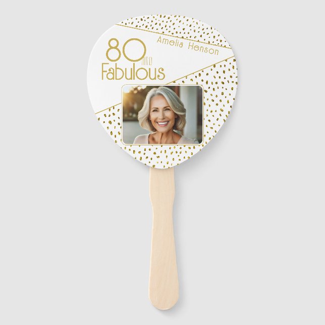80 and Fabulous Gold Glitter Photo 80th Birthday  Hand Fan (Back)
