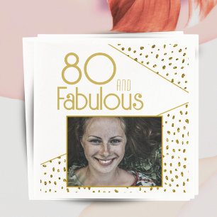 80 and Fabulous Gold Glitter Photo 80th Birthday Napkin
