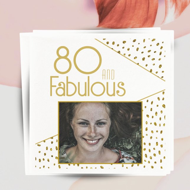 80 and Fabulous Gold Glitter Photo 80th Birthday  Napkin (Creator Uploaded)
