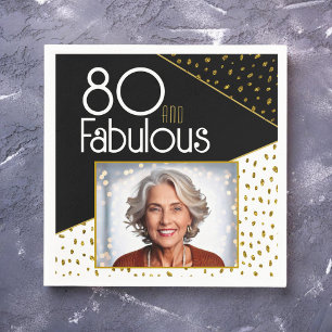 80 and Fabulous Gold Glitter Photo 80th Birthday Napkin
