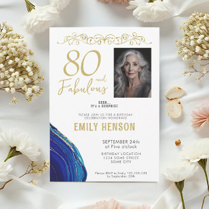 80 and Fabulous Gold Ornament 80th Birthday Photo Invitation