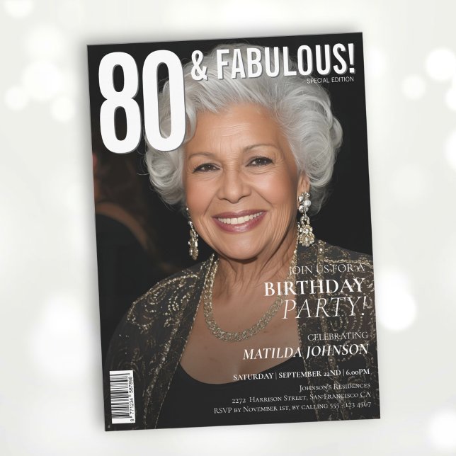 80 and Fabulous Magazine Cover 80th Birthday  Invitation (80 and Fabulous Magazine Cover 80th Birthday Invitation)