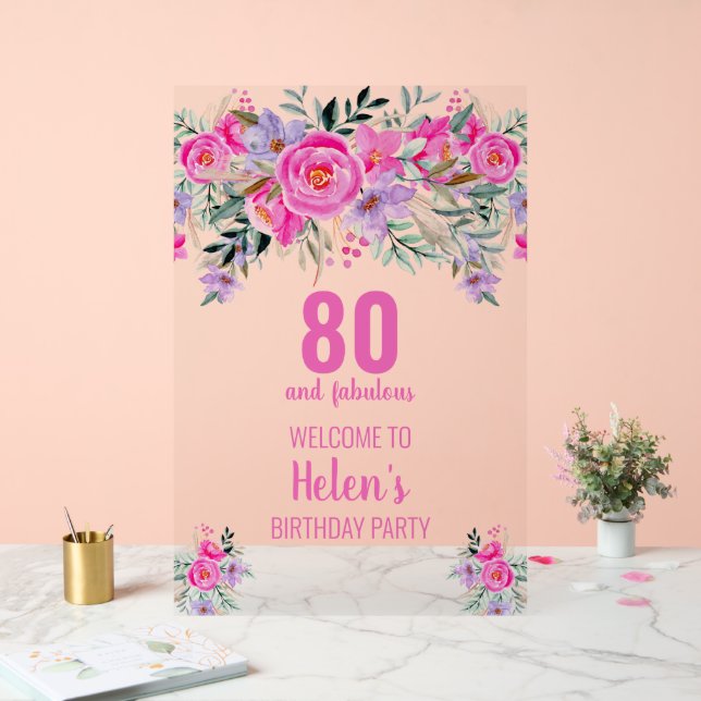 80 and fabulous pink elegant birthday party  acrylic sign (Wedding)