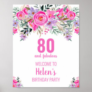 80 and fabulous pink elegant birthday party poste poster