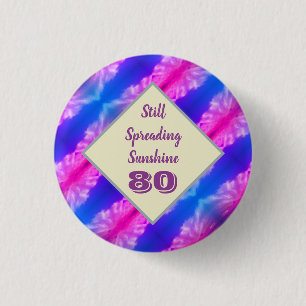 80 Birthday Vivid Blue Pink Milestone Celebration 3 Cm Round Badge