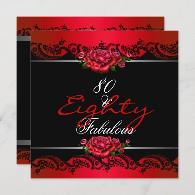 80 & Fabulous 80th Birthday Party Red Roses Invitation (Front/Back)