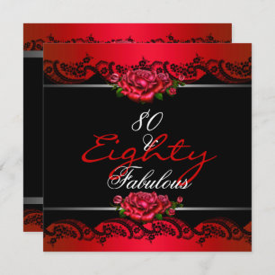 80 & Fabulous 80th Birthday Party Red Roses Invitation