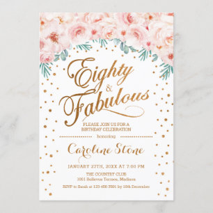 80 Fabulous Birthday Party - White Gold Pink Invitation
