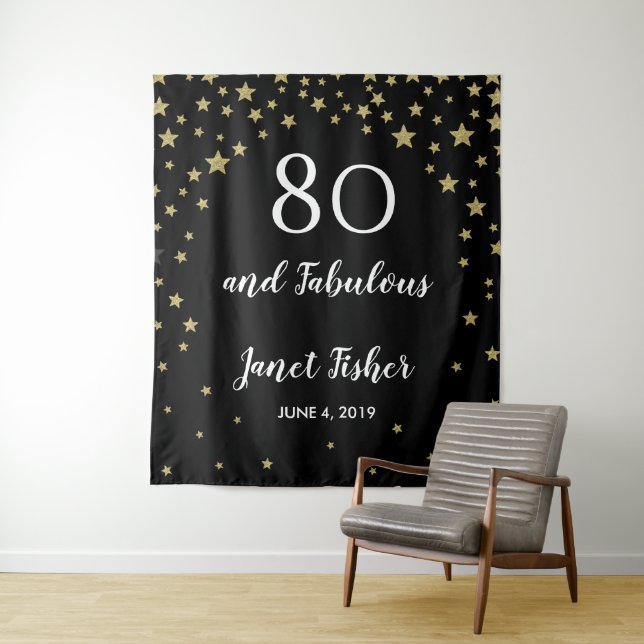 80 & Fabulous birthday Photo Booth backdrop banner Tapestry (In Situ)