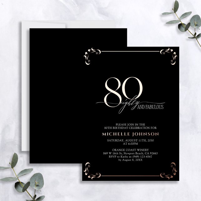 80 & Fabulous Black Rose Gold Calligraphy Birthday (Creator Uploaded)