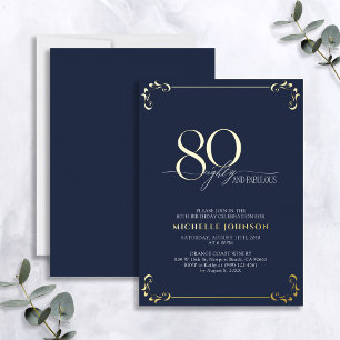 80 & Fabulous Blue & Gold Calligraphy Birthday