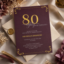 80 & Fabulous Burgundy White & Gold Birthday