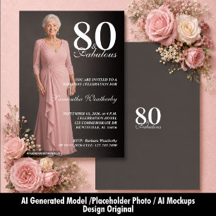 80 & Fabulous Elegant Photo Birthday Invitation