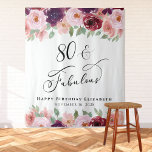 80 Fabulous Floral Watercolor Birthday Party Tapestry<br><div class="desc">Elegant and chic personalised 80th birthday party tapestry photo booth backdrop with watercolor burgundy and blush pink florals and "80 & Fabulous" written in stylish script. Customise with her name and birthday date</div>