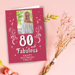 80 & Fabulous Foliage Magent 80th Birthday Photo  Card<br><div class="desc">80 and Fabulous Foliage Magenta 80th Birthday Photo Card. 80 and fabulous text in trendy white script with a name and white foliage on a vivid magenta background. Personalise it with your photo,  your name and the age. Add your text inside the card or erase it.</div>