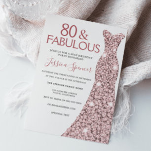 80 & Fabulous Rose Gold Dress 80th Birthday Party Invitation