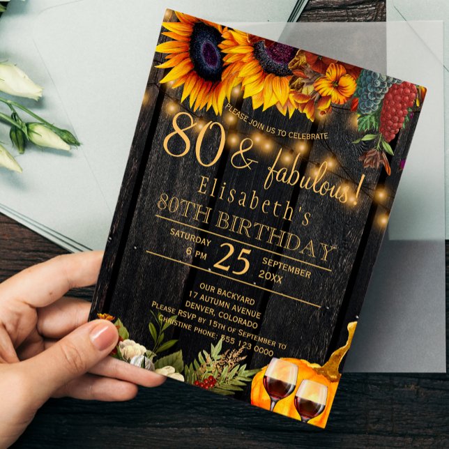80 fabulous years rustic harvest autumn birthday invitation (Creator Uploaded)